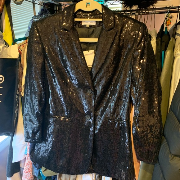 Calvin Klein Jackets & Blazers - NWT Calvin Klein Black Sequin Blazer Size 2
